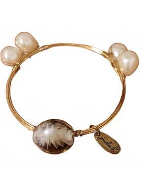 Jules B Gold Tone Teardrop Faux Pearl Bangle Bracelet
